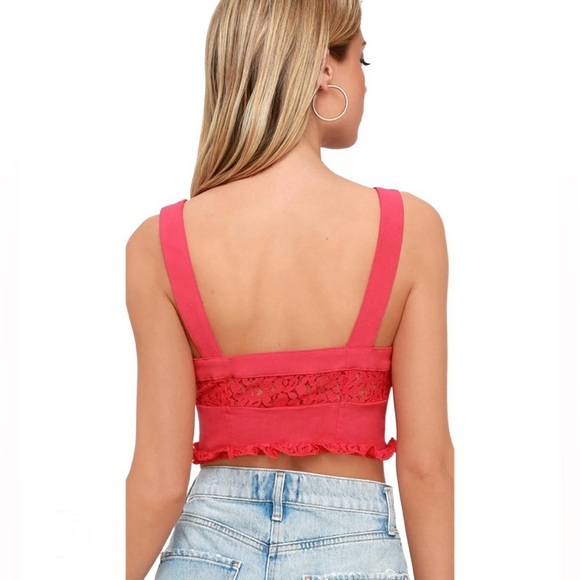 Free People “Here I Go” Button up Brami Crop Top, Cotton blend in hot pink/red - Picture 2 of 8